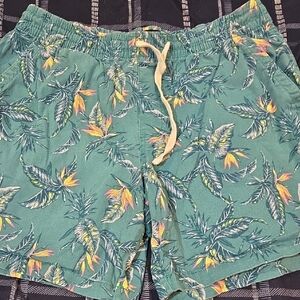 Tropical Leaf Print Men's Swim Board Shorts